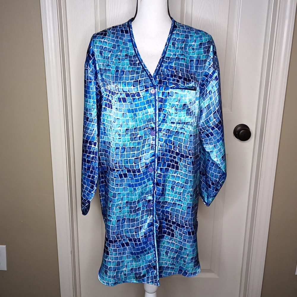 Victoria's Secret Nightshirt Pajamas Silky Ocean Blue Sz. XS Extra Small